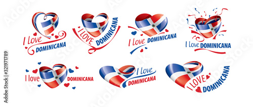 National flag of the Dominicana in the shape of a heart and the inscription I love Dominicana. Vector illustration