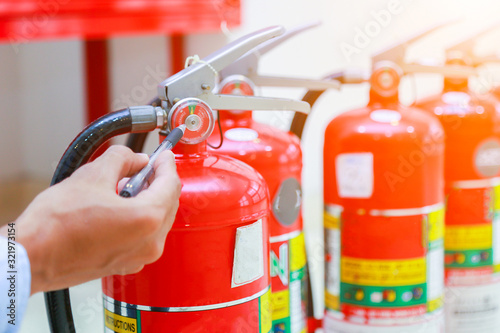 Engineer inspection Fire extinguisher and fire hose.