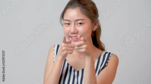 4k uhd beautiful asian attractive woman casual dress  portrait white background happiness and joyful positive emotion photo