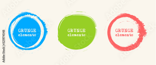 Set of grunge vector round and circle. Grunge background.