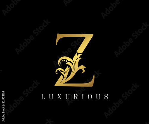 Golden Z Luxury Logo Icon, Vintage Royal Gold Z Letter Logo Design.
