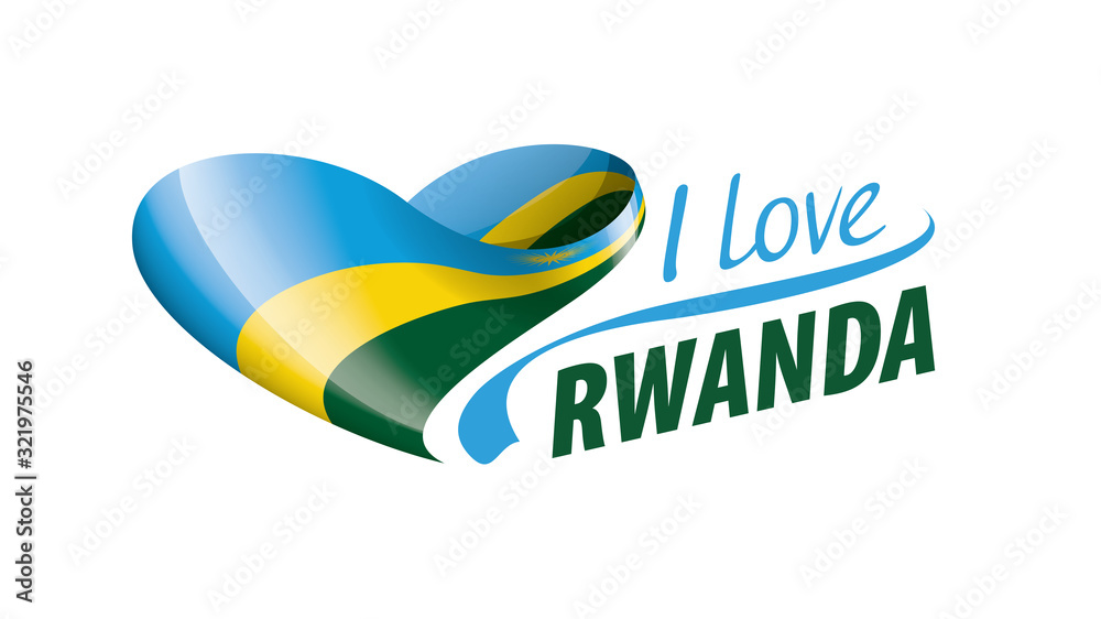 National flag of the Rwanda in the shape of a heart and the inscription I love Rwanda. Vector illustration National flag of the Rwanda in the shape of a heart and the inscription I love Rwanda. Vector illustration