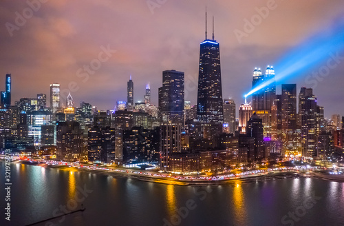Chicago downtown buildings aerial skyline