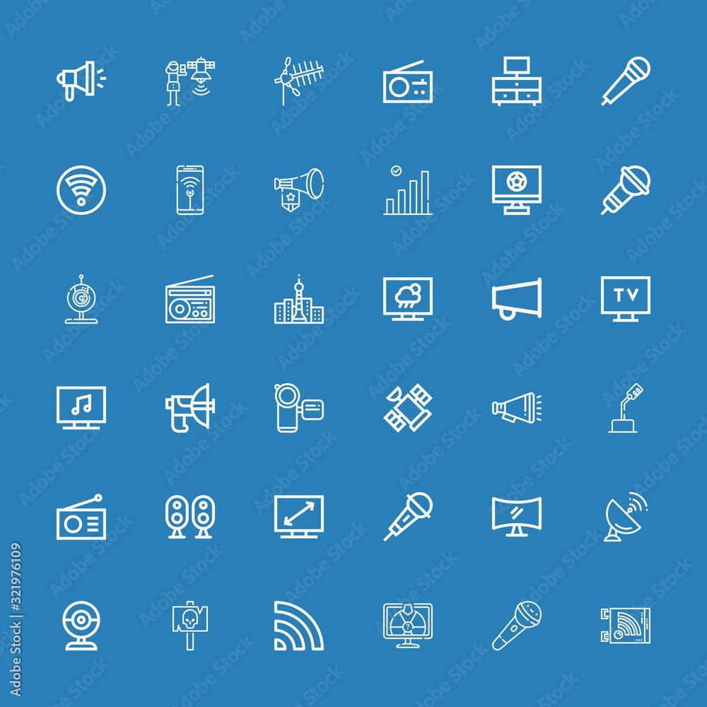 Editable 36 broadcast icons for web and mobile