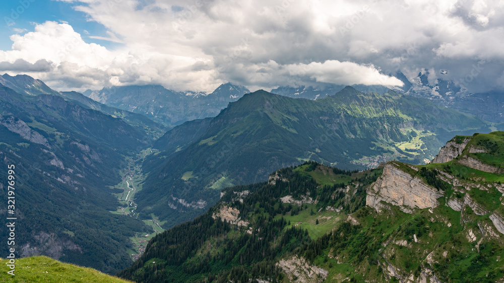 Switzerland, Panoramic view on green Alps around Saxeten valley