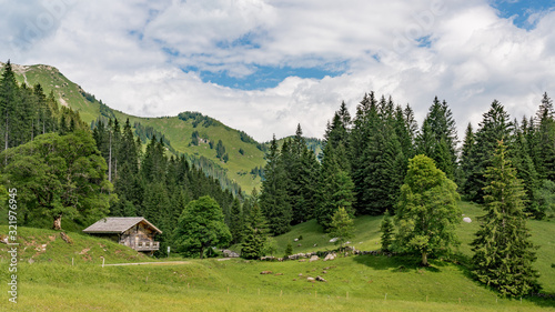 Switzerland, Panoramic view on green Alps around Saxeten valley