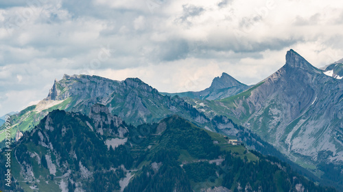 Switzerland, Panoramic view on green Alps around Saxeten valley