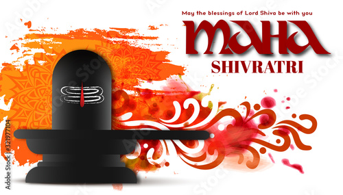 Greeting card for Hindu festival Maha Shivratri. Illustration of Lord Shiva,Indian God of Hindu for Shivratri with hindi text meaning mahadev