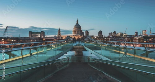 Millennium bridge with St Paul cathedral, London UK 