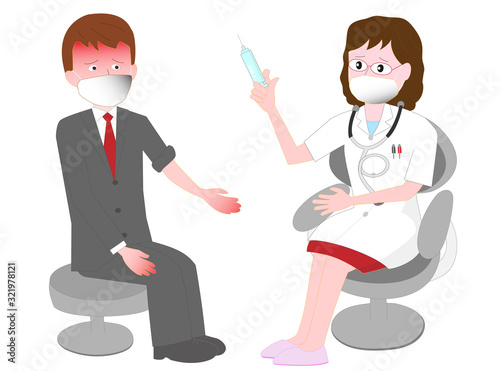 発熱している患者を治療している医師。