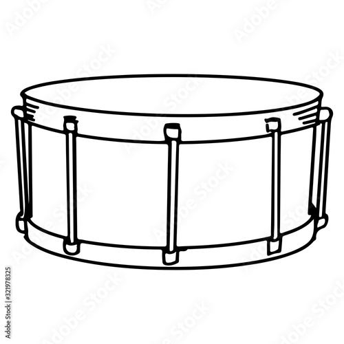 Hand Drawn Snare drum doodle isolated on white background. vector illustration.