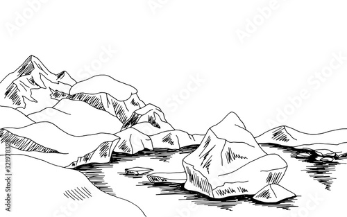 Antarctica sea iceberg graphic black white sketch illustration vector