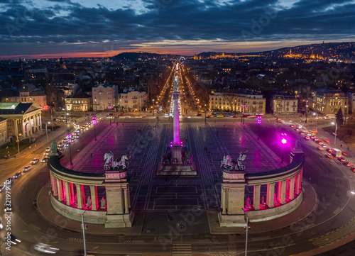 Photography Budapest, Hungary - Aerial drone view of the famous Heroes' Square (Hosok tere)