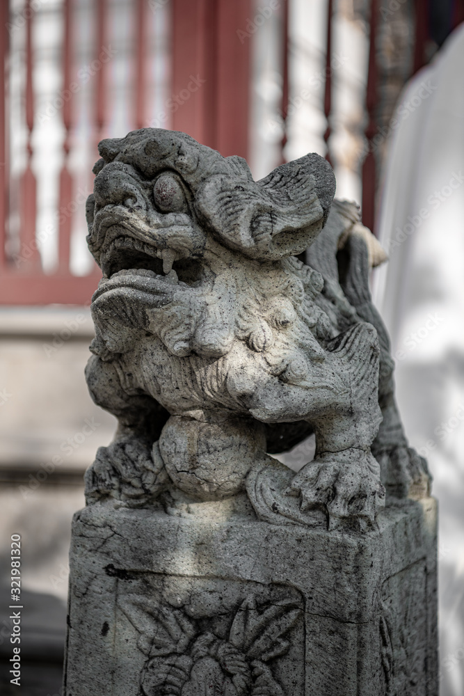 Fairy-tale dragon in the courtyard of the temple