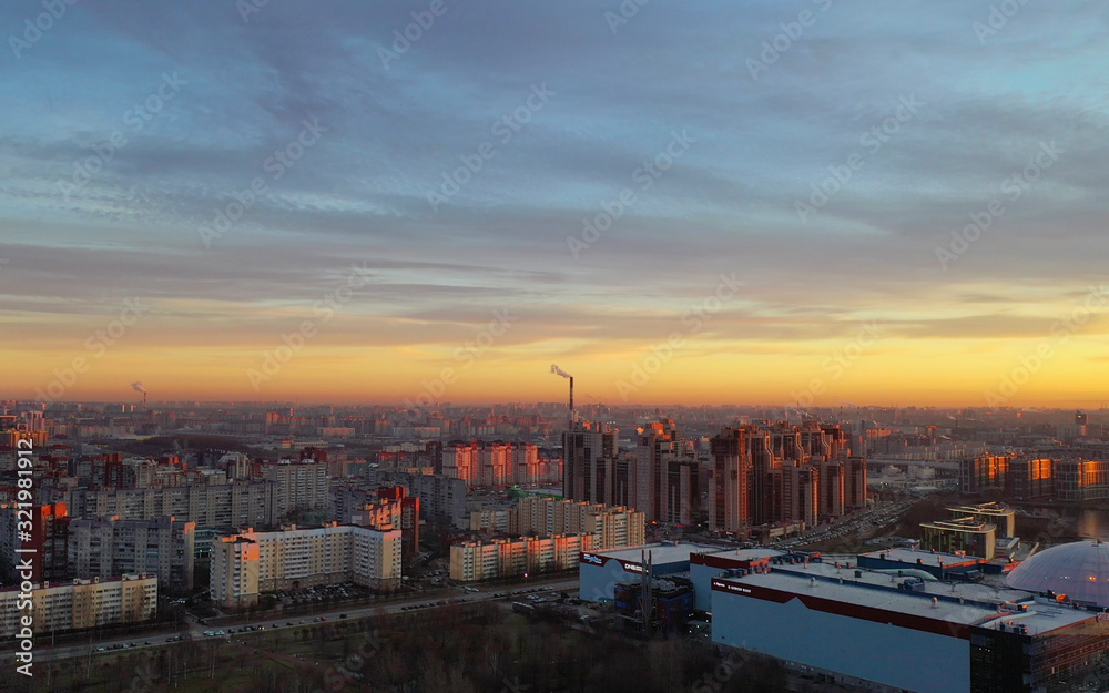 Aerial view of the sleeping area of ​​the city of St. Petersburg.