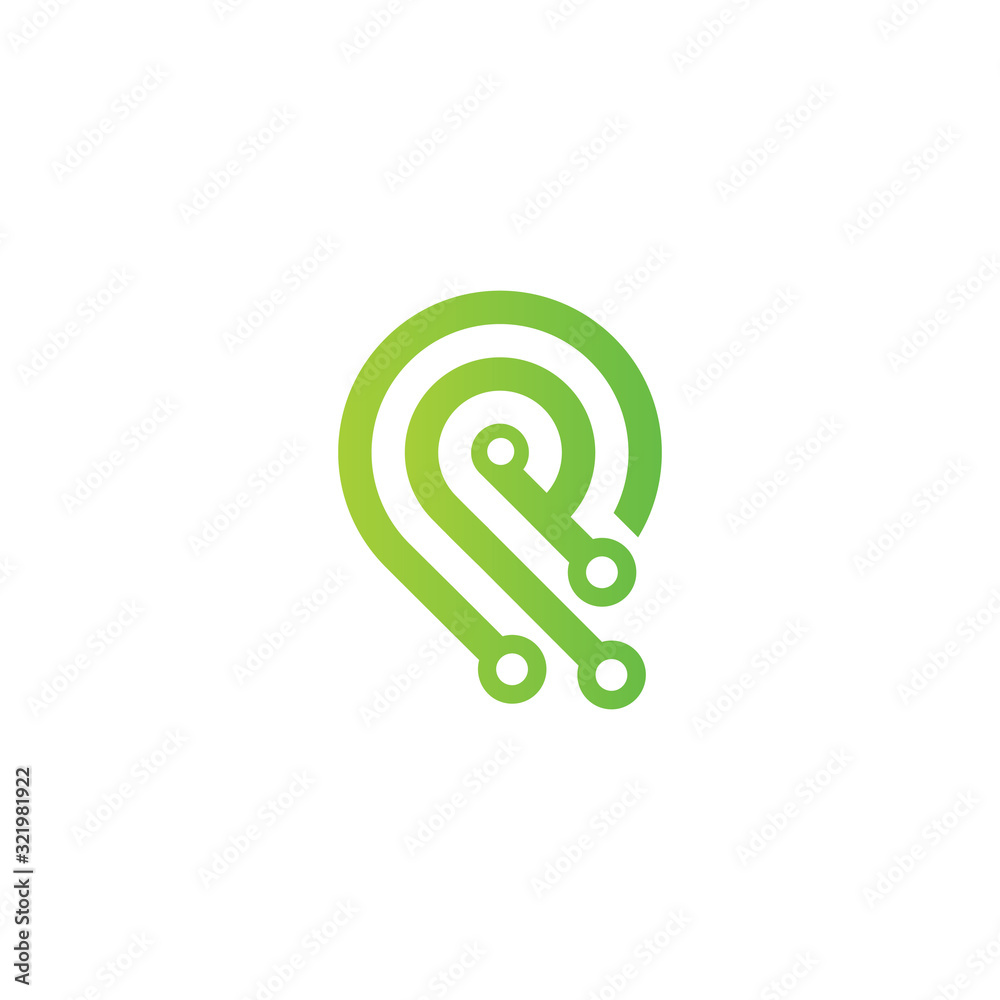 pin technology letter P logo vector pin technology letter P logo vector