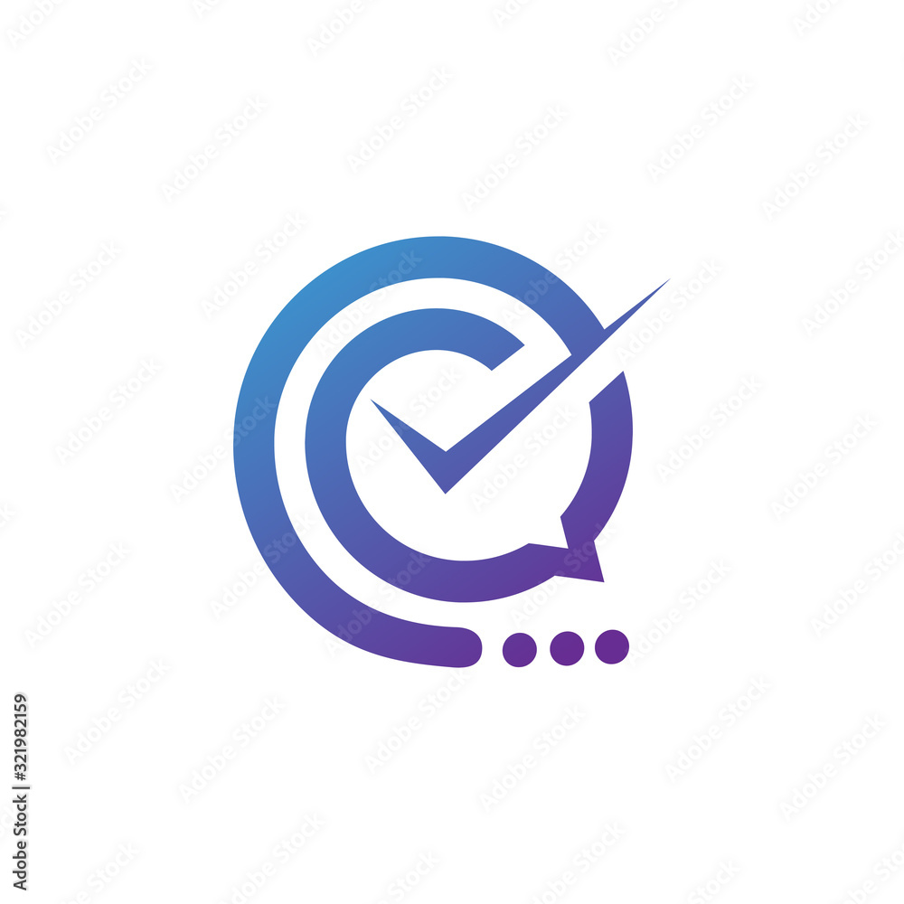 Talk bubble data information check mark logo Talk bubble data information check mark logo