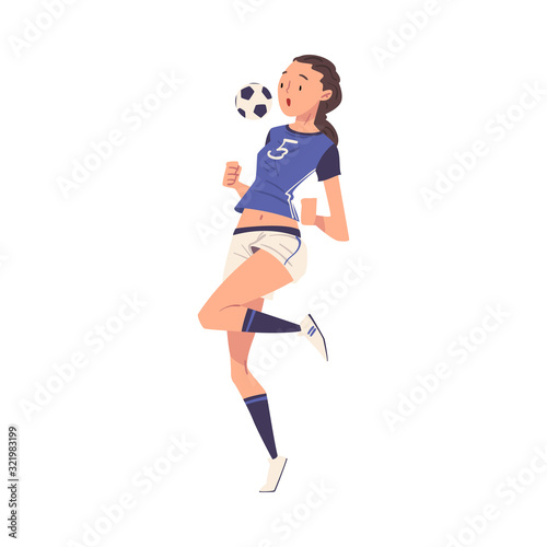 Girl Soccer Player Character, Young Woman in Sports Uniform Playing Football Vector Illustration