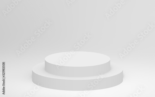 3d gray white bright cylinder podium minimal studio background. Abstract 3d geometric shape object illustration render.