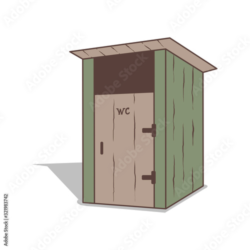 Cartoon street wooden toilet. Vector illustration isolated on a white background.