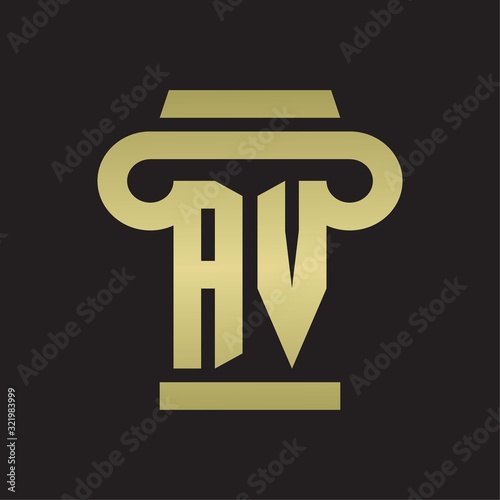AV Logo monogram with pillar style design template with gold colors
