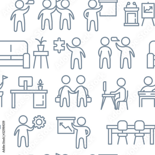 Coworking space icons pattern. Teamwork People seamless background. Business people Seamless pattern vector illustration