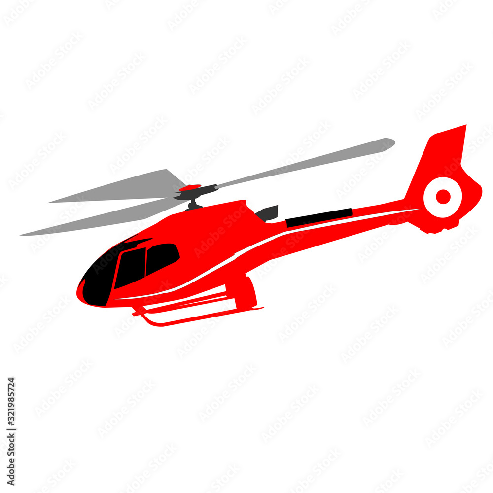 Red helicopter isolated on a white background.