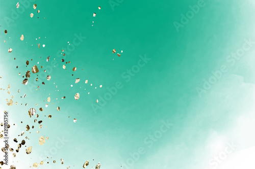 Watercolor card with green watercolour background and gold Metal texture.