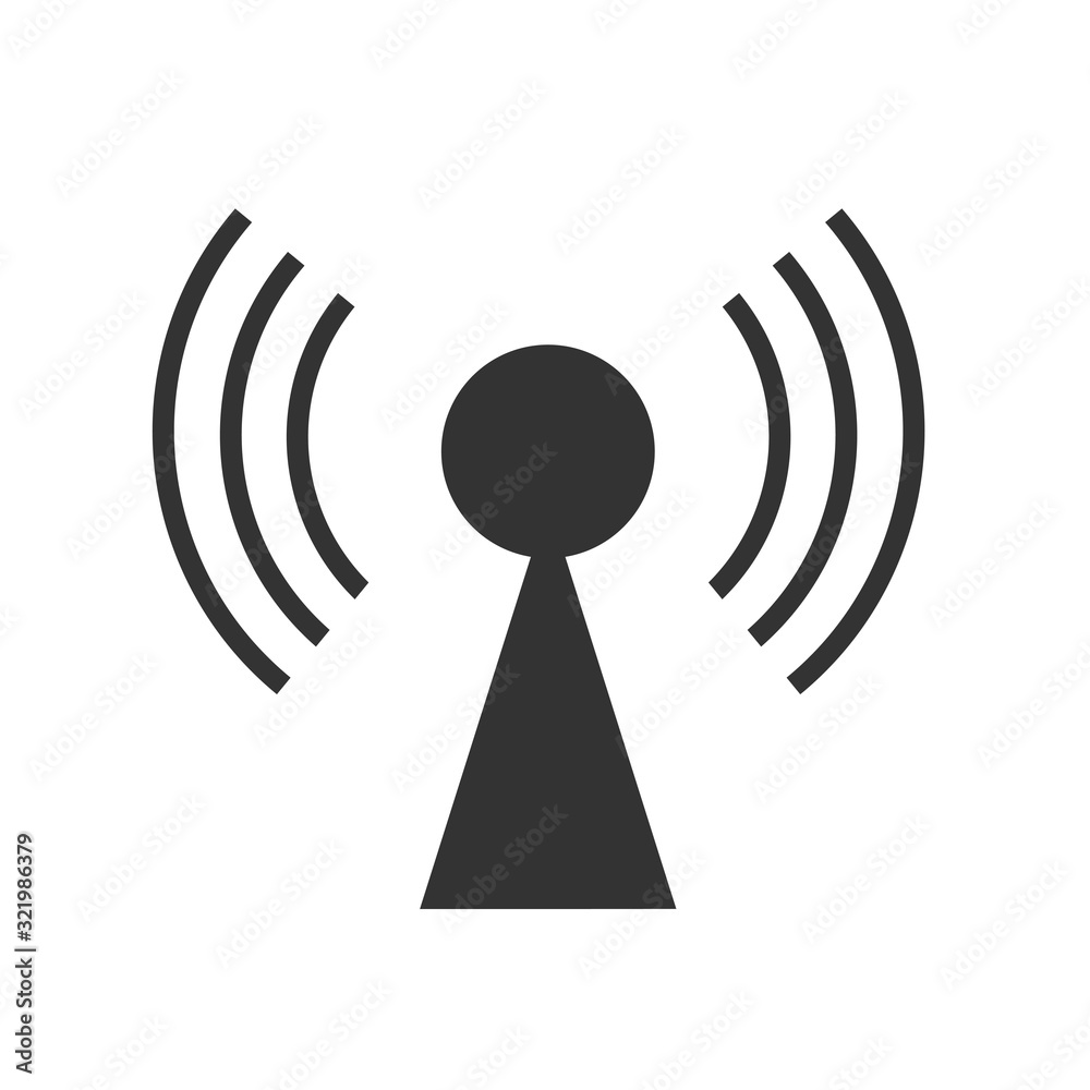 Telecommunication antenna transmitting signal isolated on a white background. Vector icon. Telecommunication antenna transmitting signal isolated on a white background. Vector icon.
