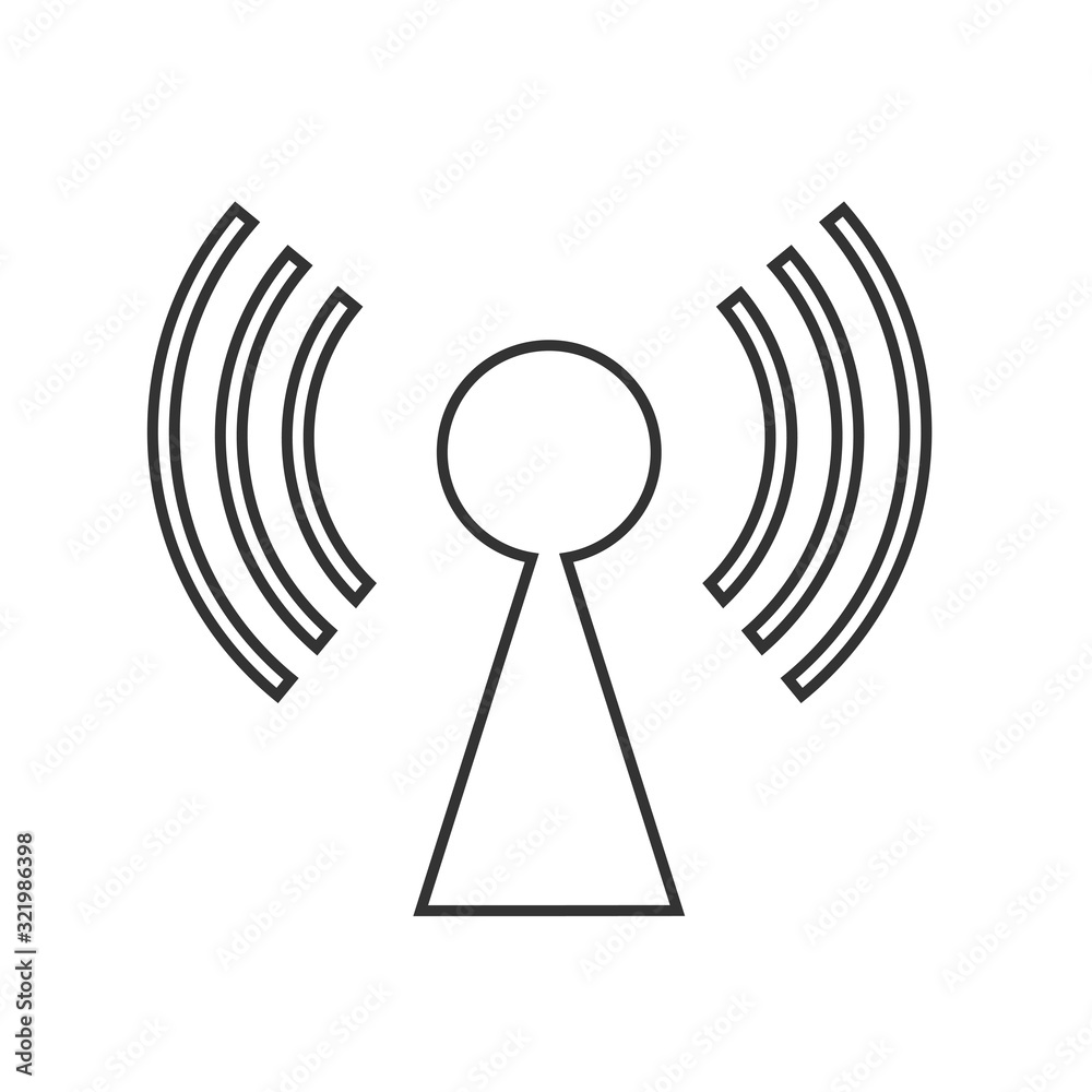 Telecommunication antenna transmitting signal isolated on a white background. Vector icon. Telecommunication antenna transmitting signal isolated on a white background. Vector icon.