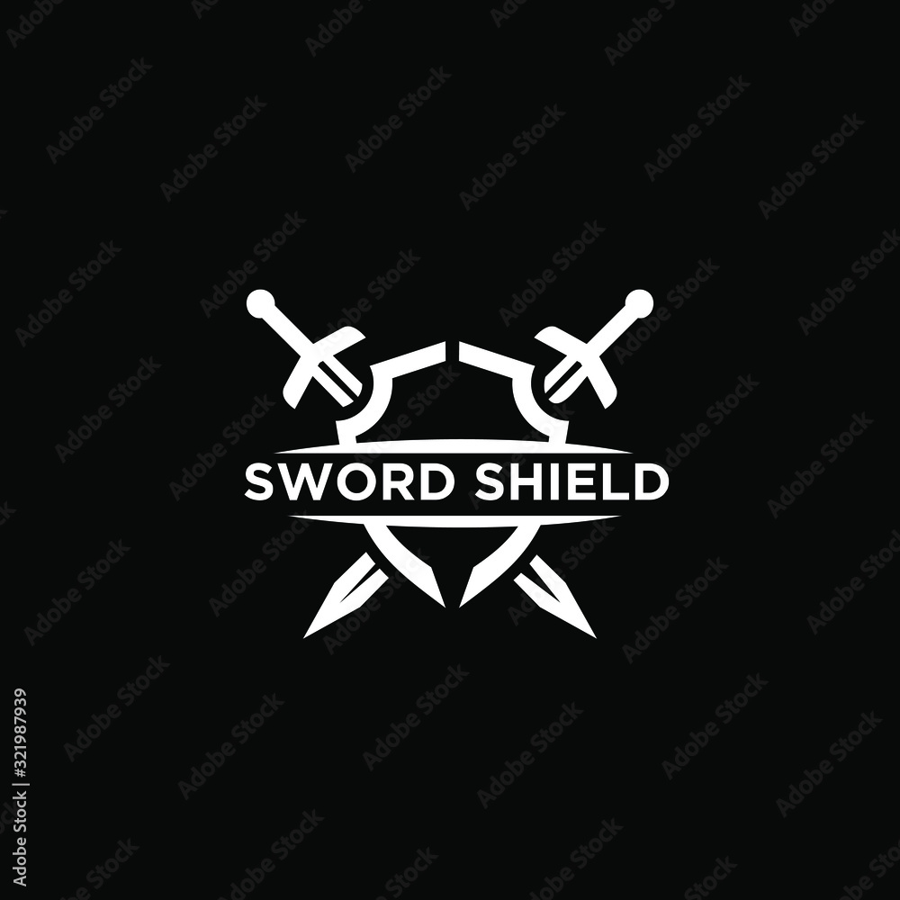 black two sword and shield logo icon design vector with dark background black two sword and shield logo icon design vector with dark background