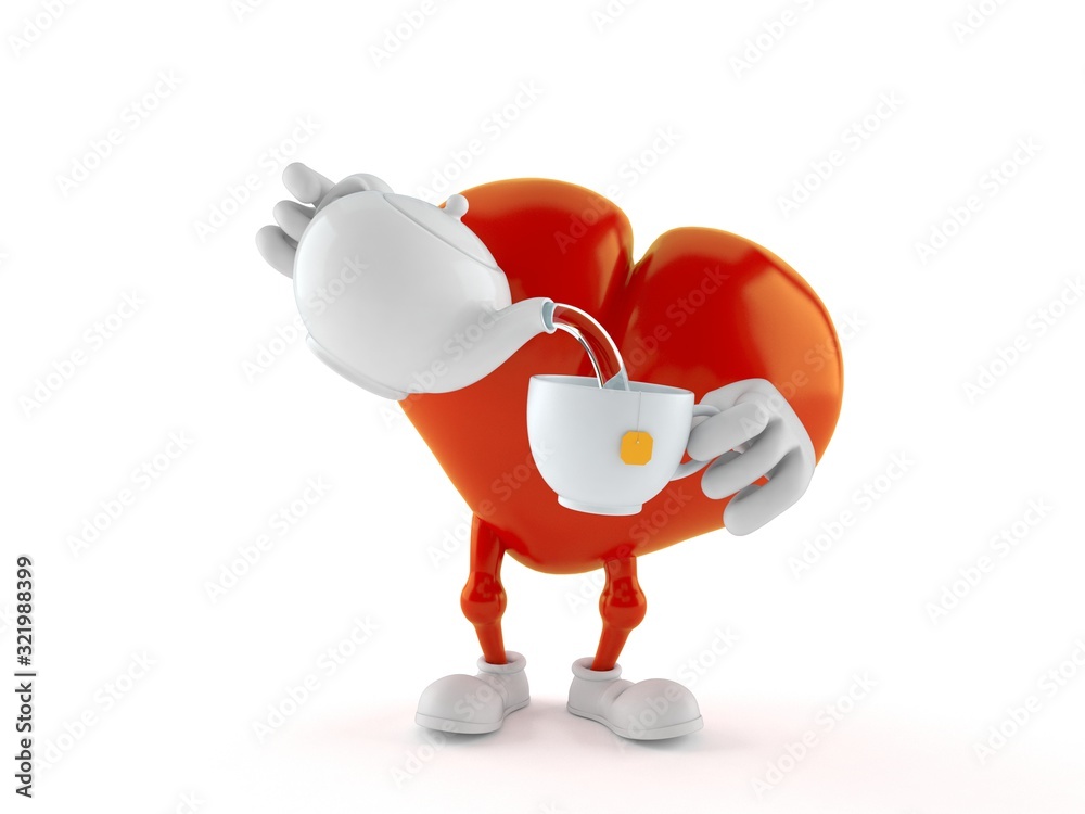 Heart character holding tea cup