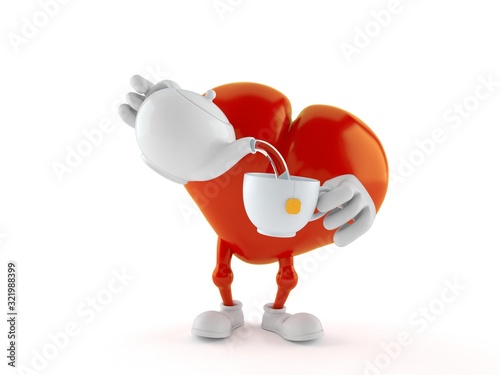 Tableau sur toile Heart character holding tea cup