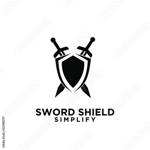 two sword and shield logo icon design vector