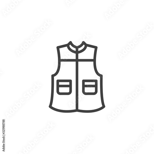 Mens vest with pockets line icon. linear style sign for mobile concept and web design. Sleeveless waistcoat front view outline vector icon. Symbol, logo illustration. Vector graphics