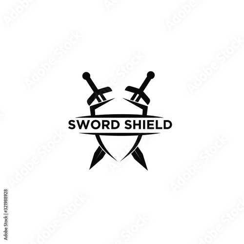 two sword and shield logo icon design vector