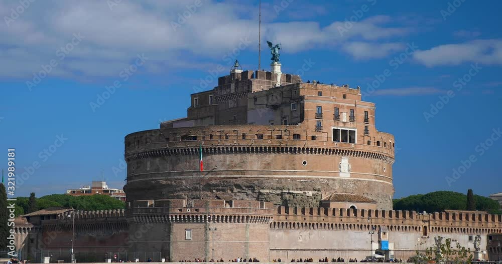 Rome (Italy) - Castel Sant'Angelo Holy Angel Castle panoramic 4k focus pull Rome (Italy) - Castel Sant'Angelo Holy Angel Castle panoramic 4k focus pull