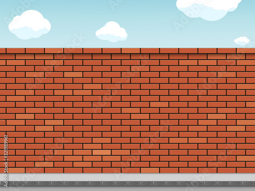 Empty blank of red brick wall on a city street.