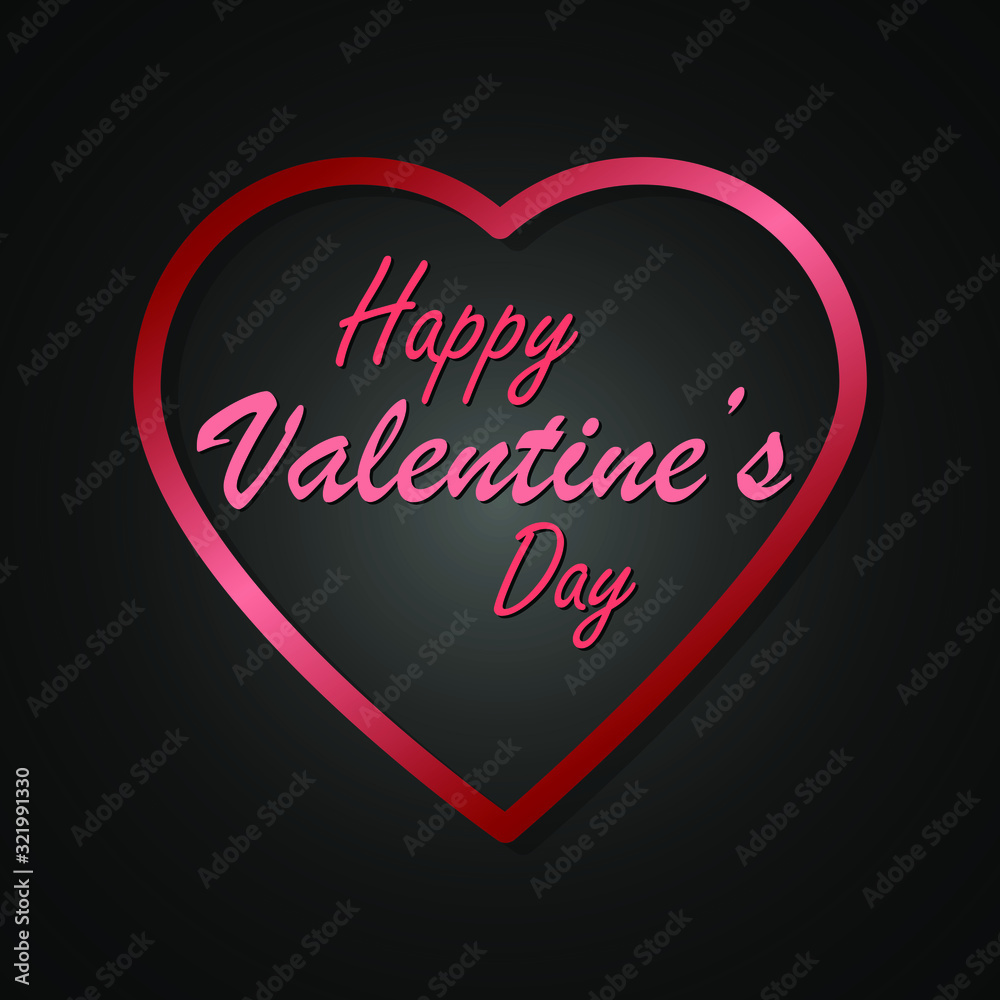 Frame Heart shape with letter Happy Valentine's day on gradient background, vector illustration.