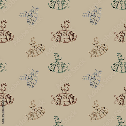 Wallpaper Mural Sketch hand drawn artistic line art retro steampunk vehicle vintage seamless pattern Torontodigital.ca