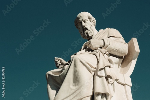 Statue of the ancient Greek philosopher Plato in Athens, Greece. 