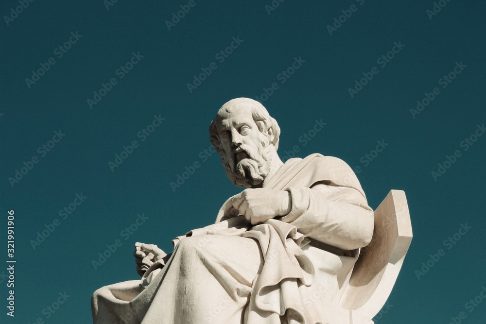 Statue of the ancient Greek philosopher Plato in Athens, Greece.	