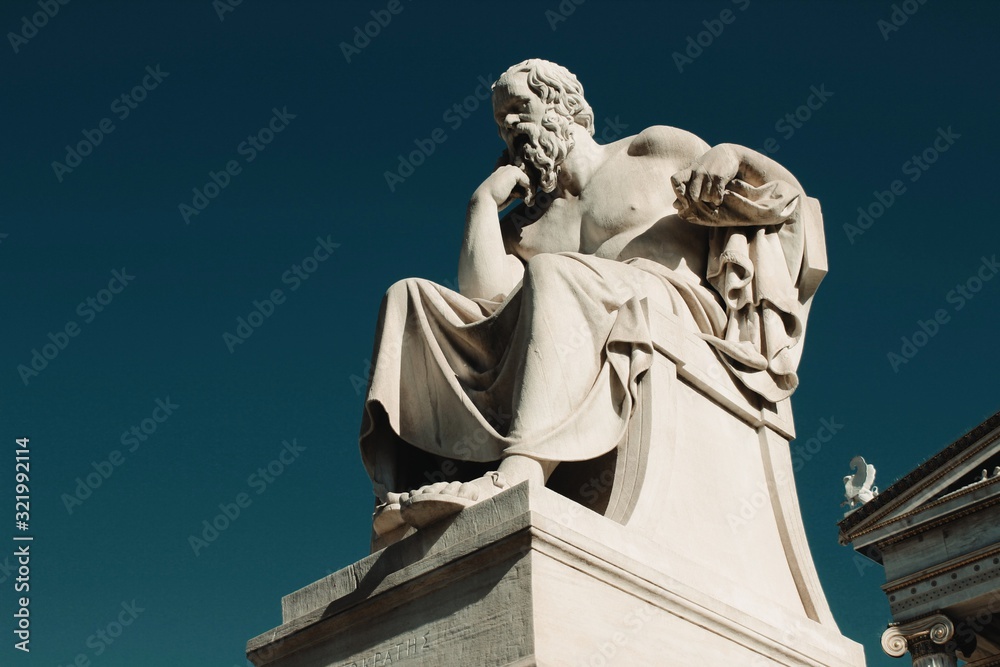Statue of the ancient Greek philosopher Socrates in Athens, Greece.	