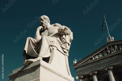 Statue of the ancient Greek philosopher Socrates in Athens, Greece.	 photo