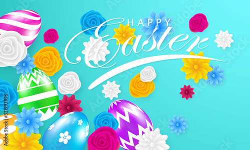 Happy Easter background with colorful eggs. Creative design ideas for greeting cards.