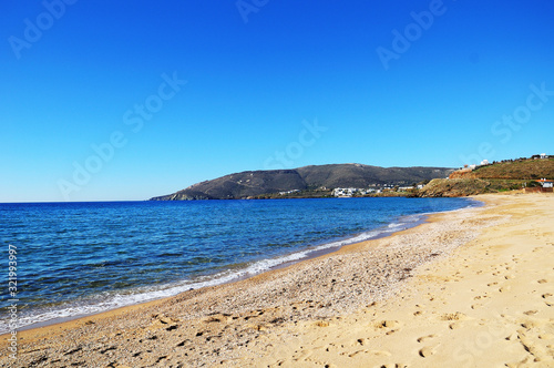 Beautiful beach of Agios Petros on Andros island Greece