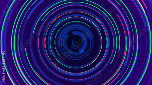 Circle neon lines technology Hi-tech blue background. Abstract graphic digital future concept design.