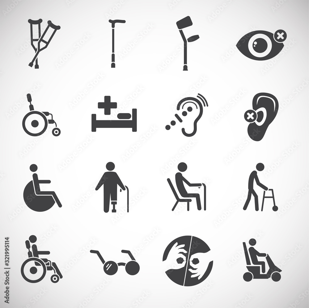 Human disabilities related icons set on background for graphic and web design. Creative illustration concept symbol for web or mobile app - obrazy, fototapety, plakaty 