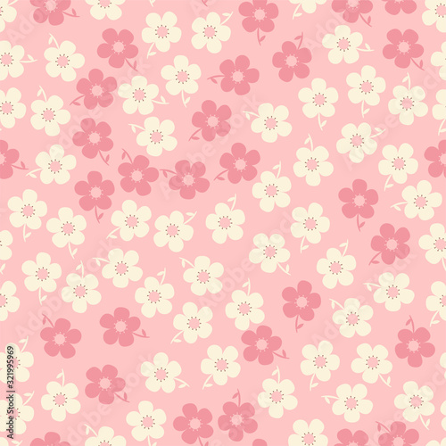 Kawaii daisy vector pattern, flower on pink background. Seamless ditsy floral print.
