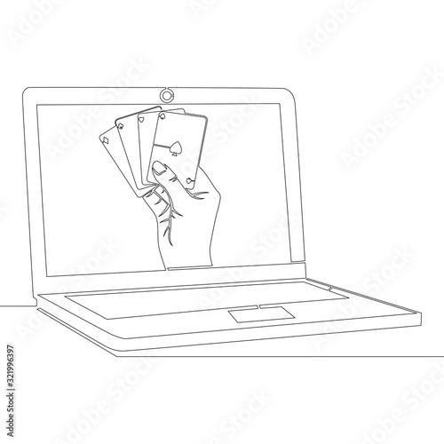 Continuous one line drawing Online poker concept